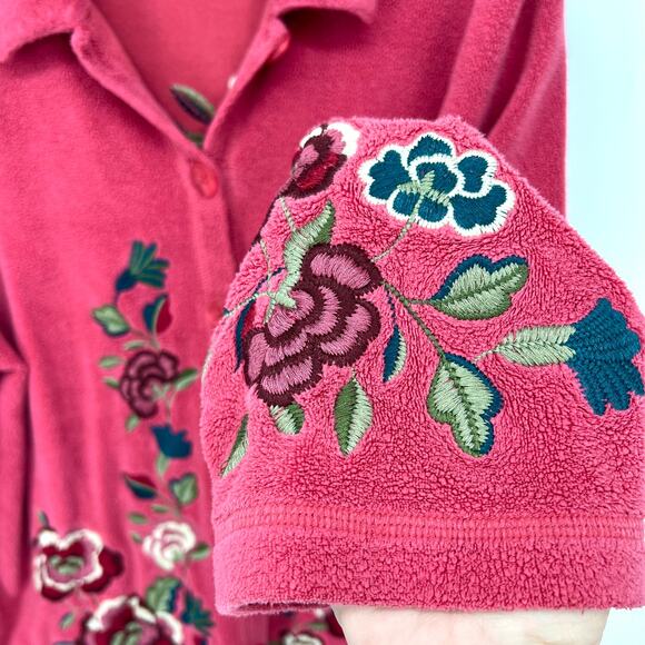 Coldwater Creek Plush Fleece Cardigan Embroidered Front and Back L - Picture 3 of 9